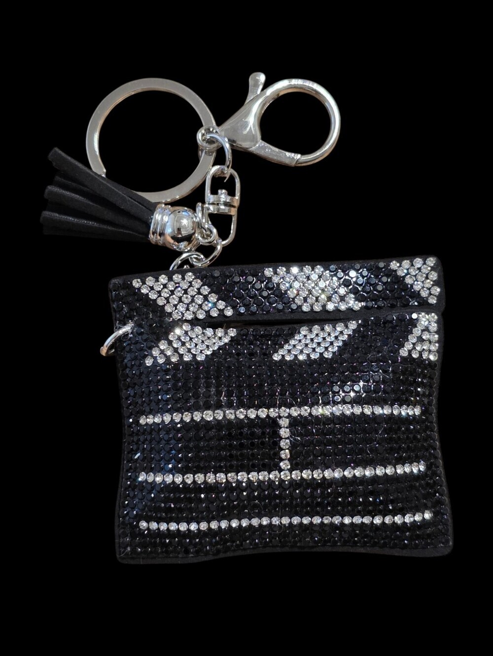 Crystal-Embellished Black Movie Director Action Board Bag Charm Keychain